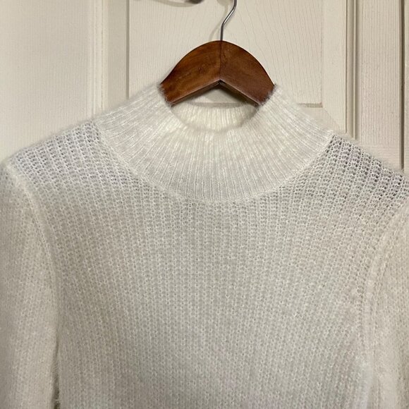 Marled Womens Ivory White Eyelash Fuzzy Soft Mockneck Long Sleeve Sweater Small - Picture 5 of 6